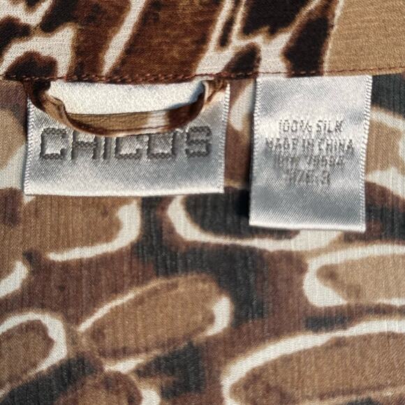Chico's Silk Animal Print Sheer Tunic Shirt & Tank Boho Set Women XL Brown Black - Picture 14 of 14